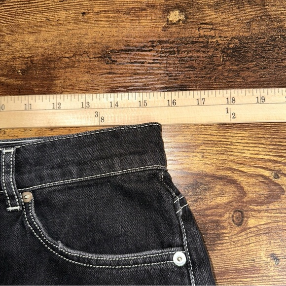 Ganni Jeans Mens 31x32 Black Wash Button Fly Whiskering Straight Leg Split Hem - Picture 10 of 15